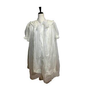 Vintage 1960s Sheer White Lace Peignoir Set – Chiffon Nightgown & Robe Set, Roma